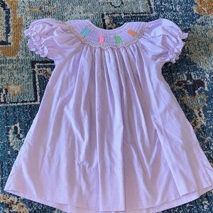 Lavender Smocked popsicle Dress with Embroidery